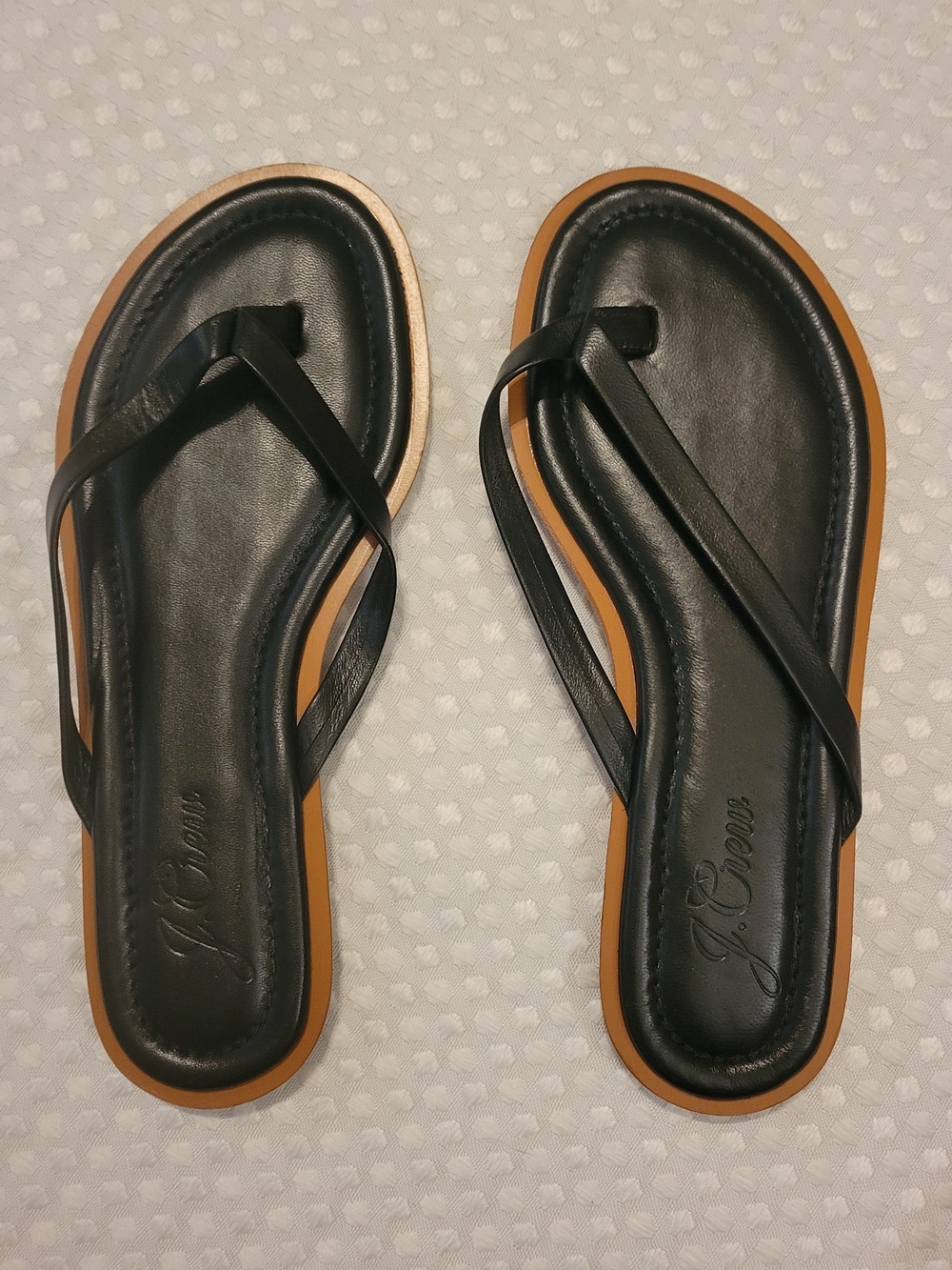 J. Crew Black Leather Sandals with Tan Trim